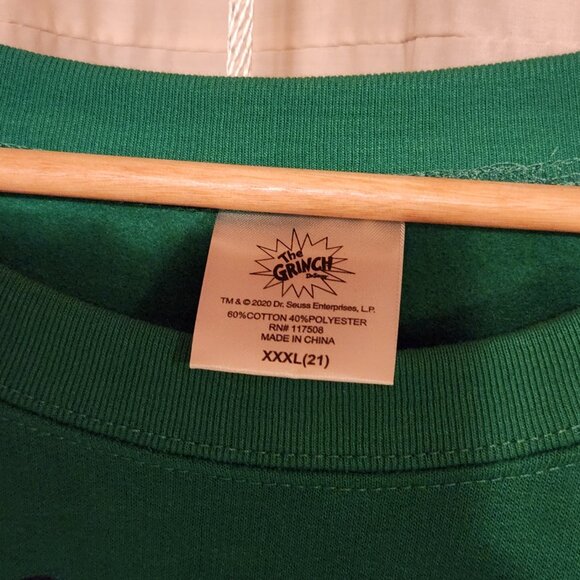 🎄 The Grinch Dr Seuss Face Crewneck Sweatshirt Green 3XL 🎄 - Picture 4 of 4